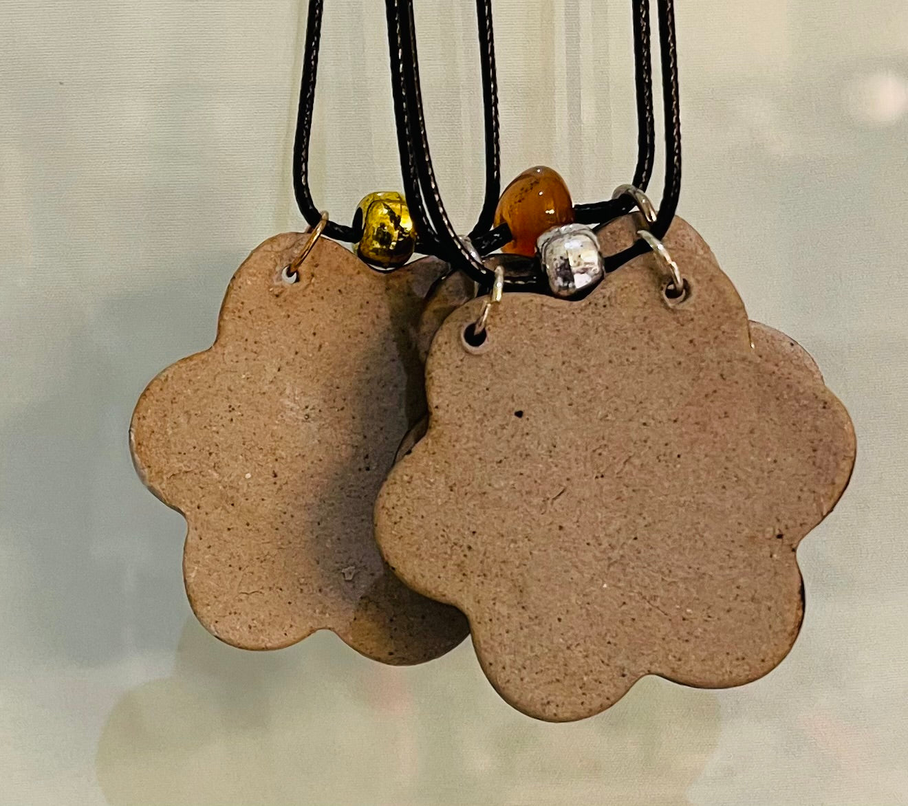 Black Temmoku Flower Pendant Necklace