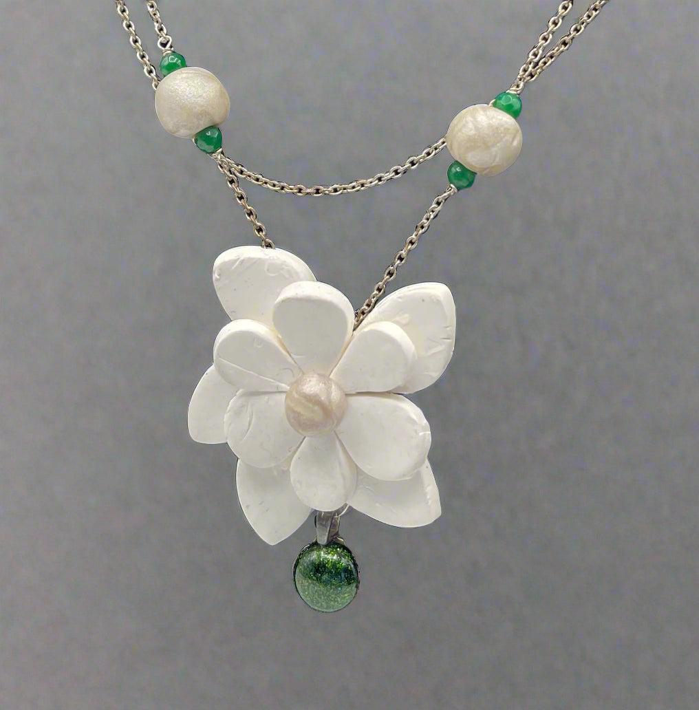 Double stranded White Floral Necklace