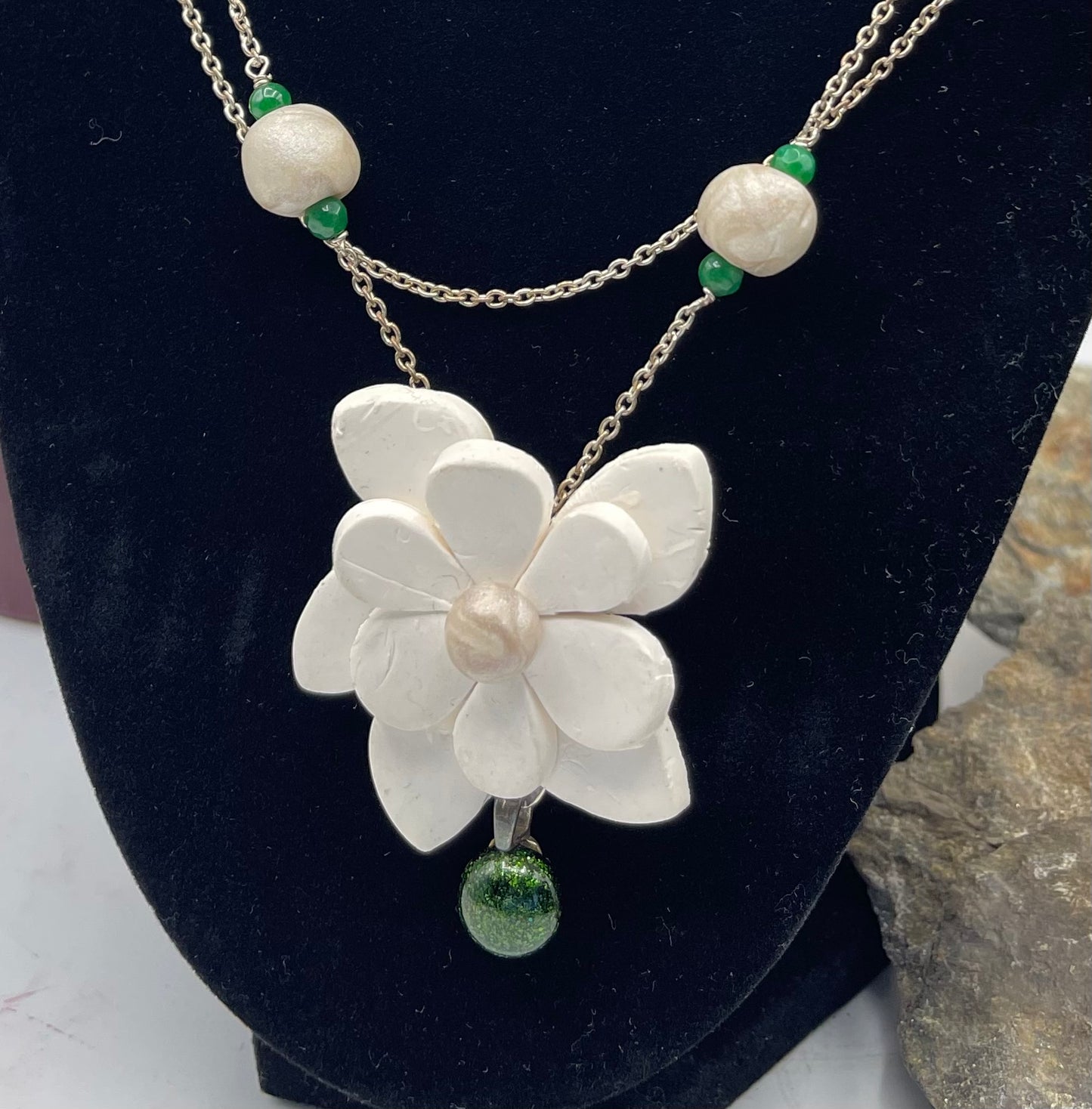 Double stranded White Floral Necklace