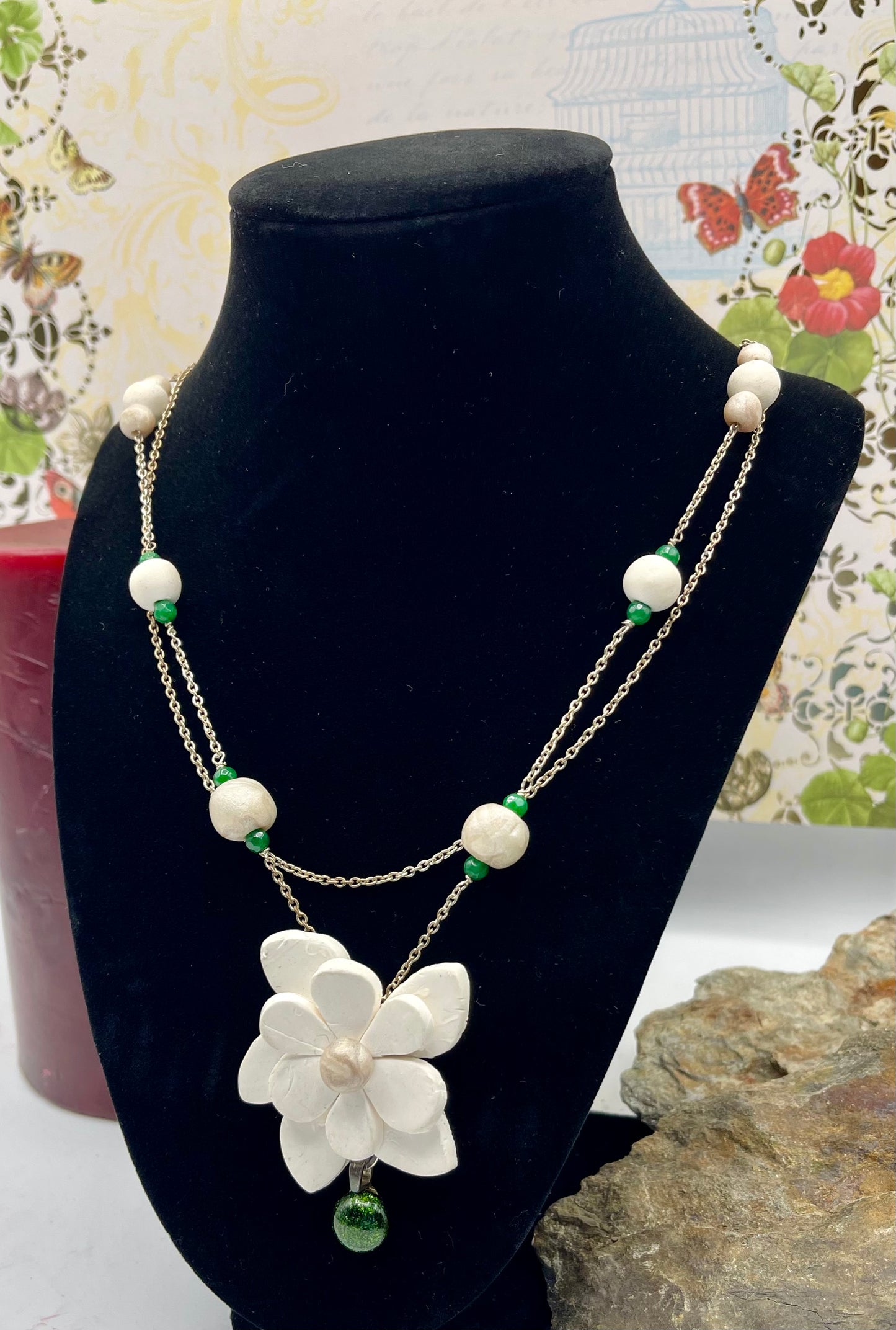 Double stranded White Floral Necklace