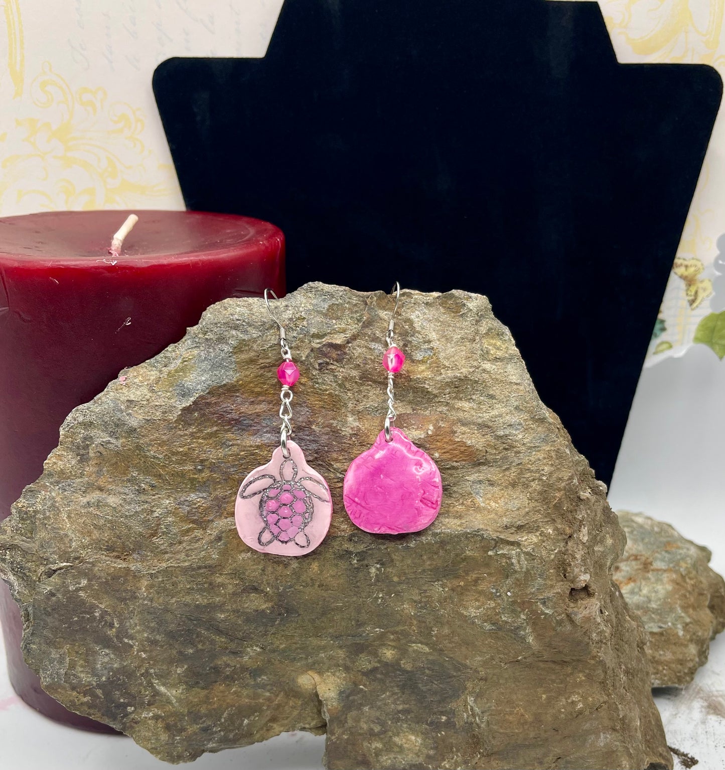 Pink Turtle Love Earrings