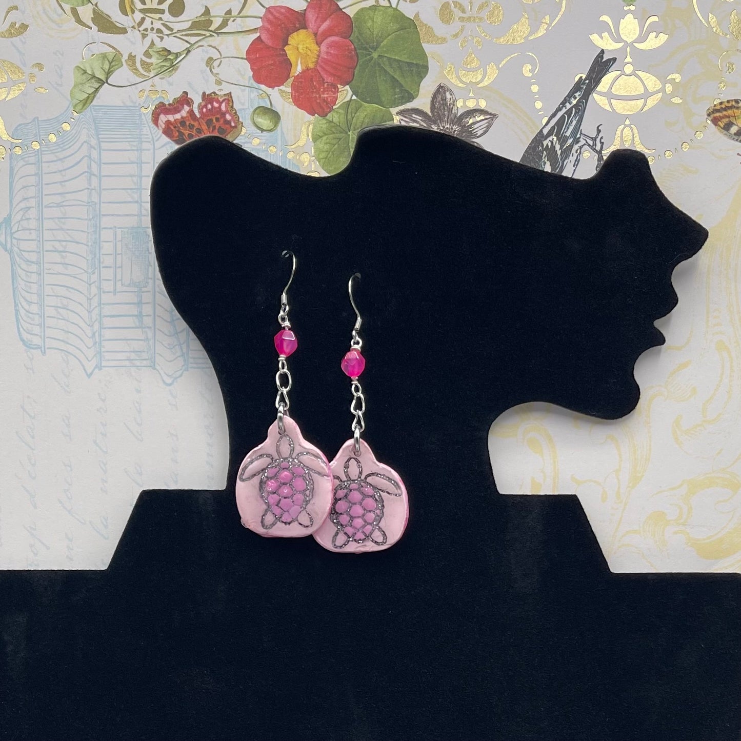 Pink Turtle Love Earrings