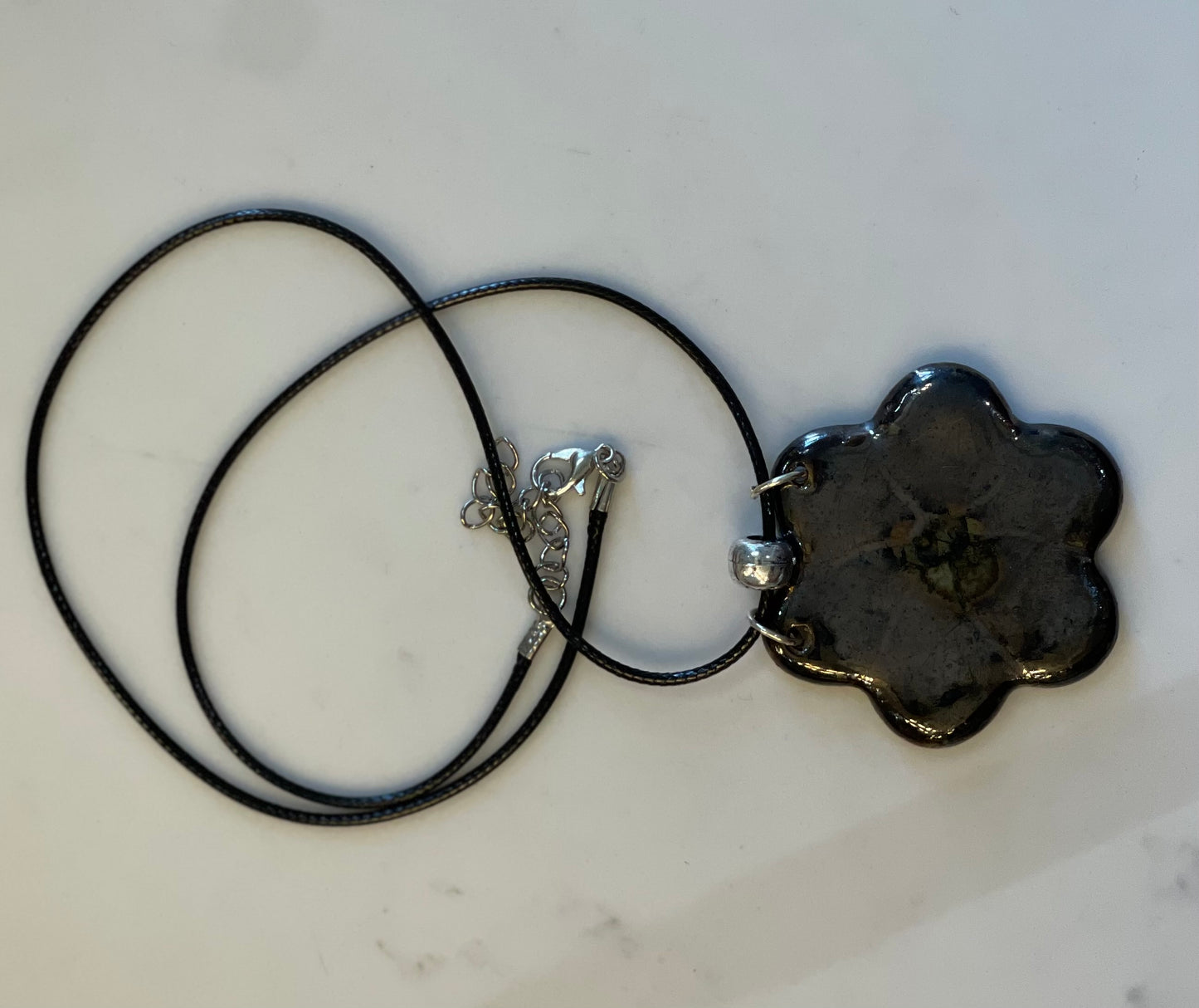 Black Temmoku Flower Pendant Necklace