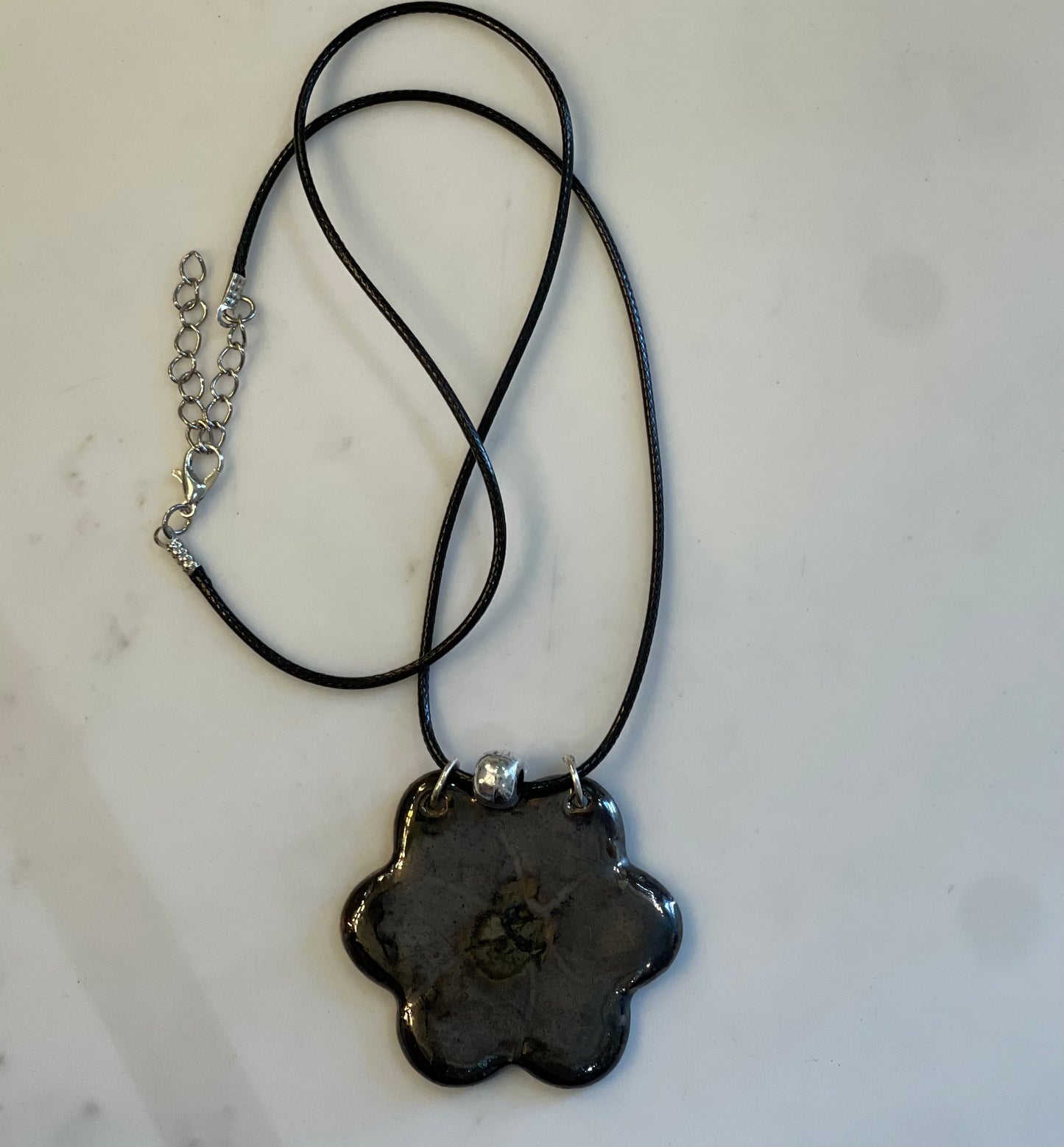 Black Temmoku Flower Pendant Necklace