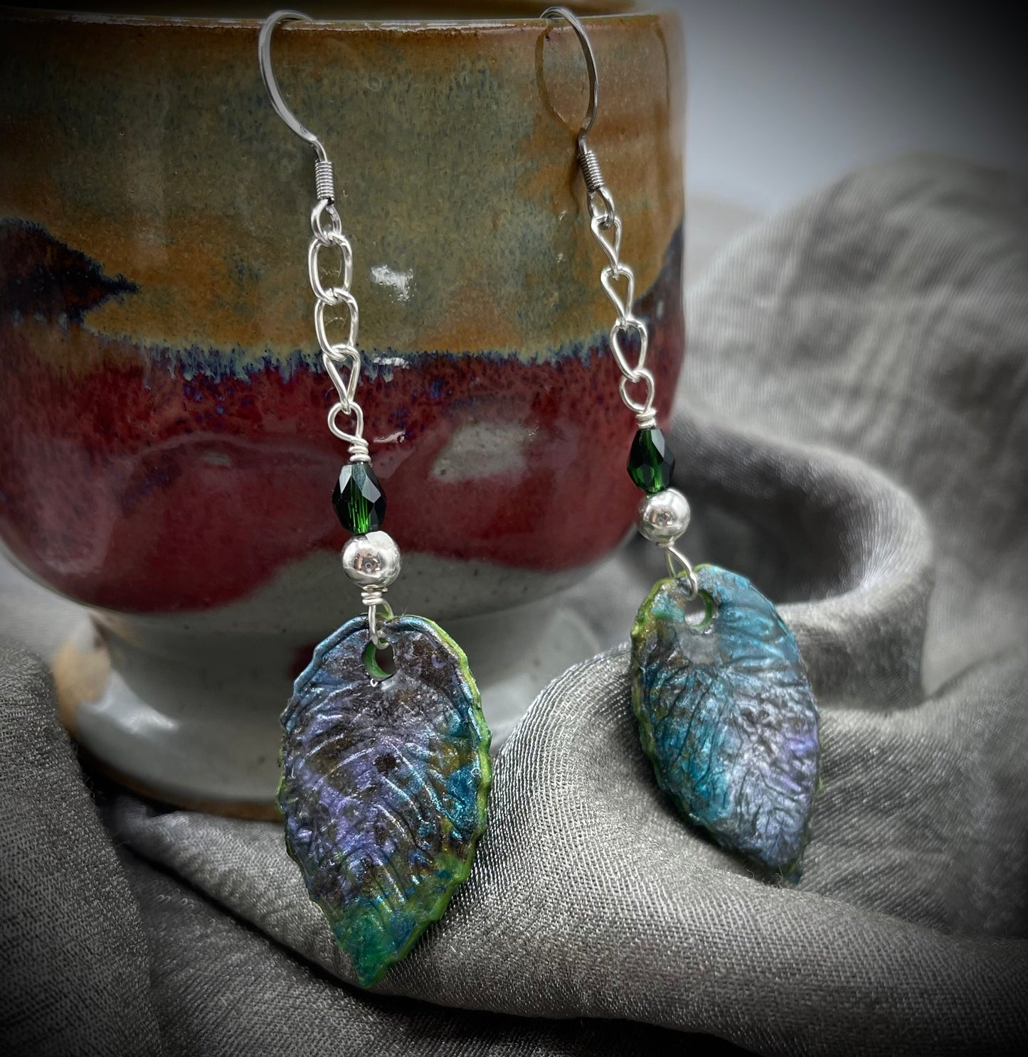 Drop and Dangle Green Leaf Earrings