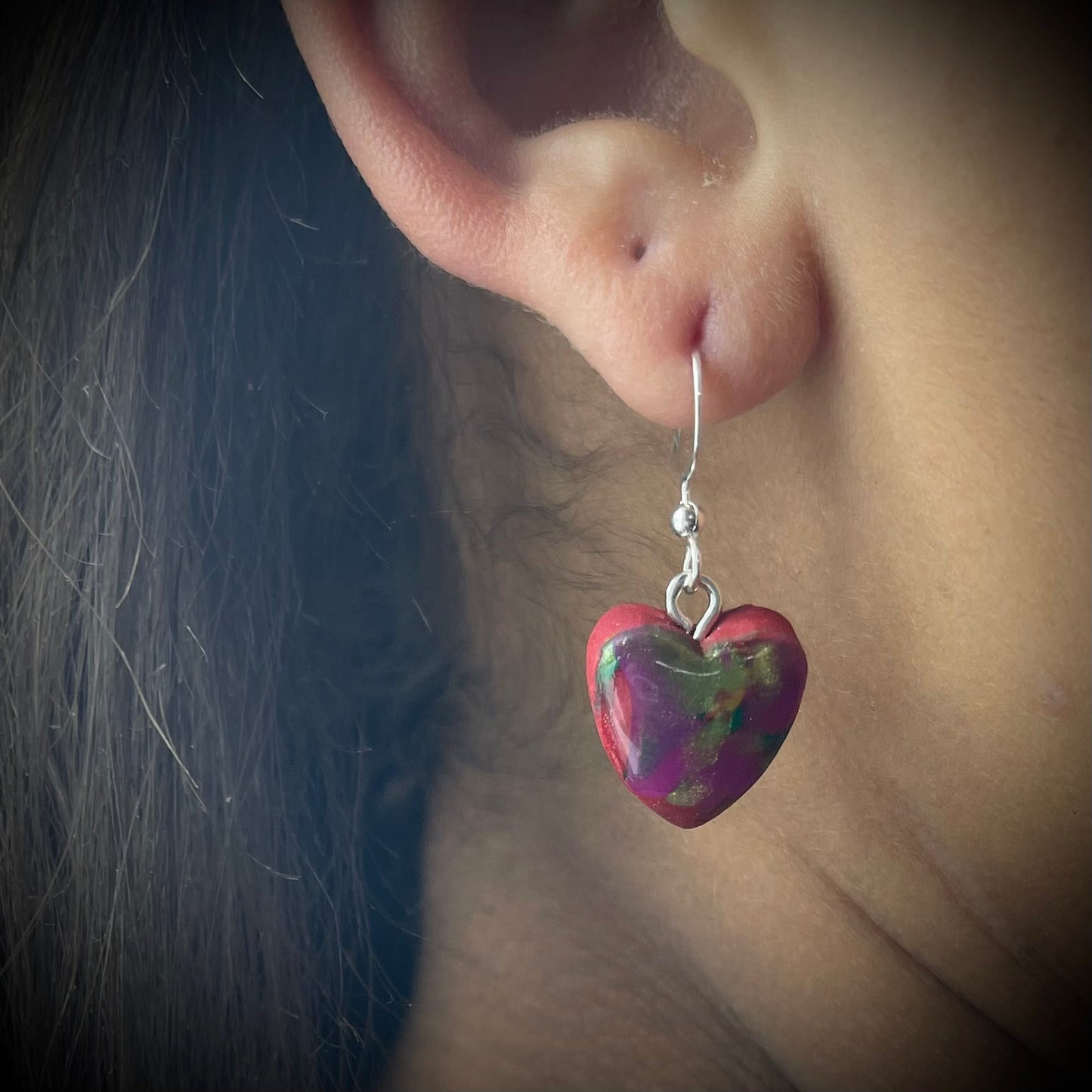 Small heart shaped pendant earrings