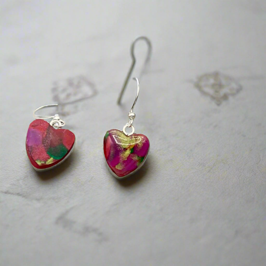 Small heart shaped pendant earrings