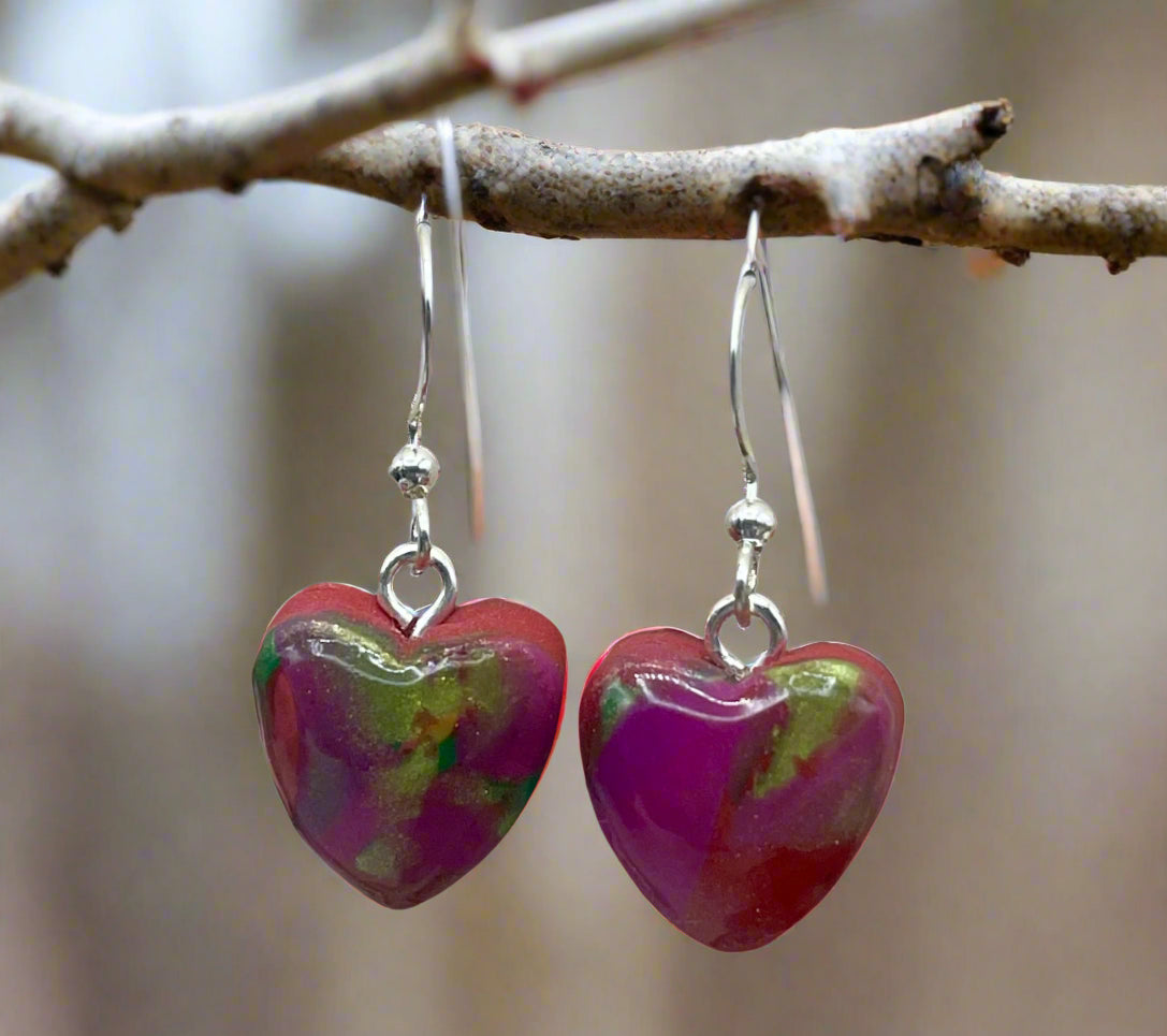 Small heart shaped pendant earrings