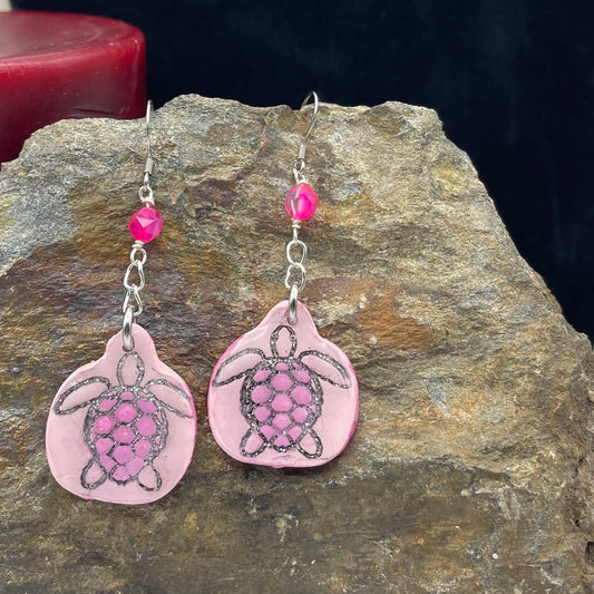 Pink Turtle Love Earrings